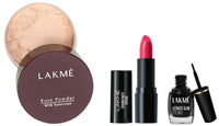 Lakmé Cushion Matte Lipstick & Lakmé Rose Loose Face Powder, Matte Finish & Lakmé Insta Eye Liner 9Ml, Black Semi Matte Eyeliner