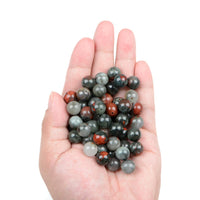 Bymitel 90pcs Natural Crystal Beads Stone Gemstone Round Energy Healing Loose Beads with Stretch Cord for Jewelry Making Bracelets Anklets (Bloodstone, 10mm 90pcs) Bloodstone