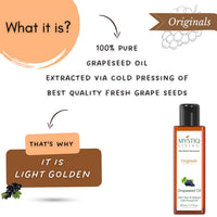 Mystiq Living Grapeseed Oil for Hair and Skin, Anti Ageing, Glowing Skin, Acne, Pimple - 50 ML | Cold Pressed, 100% Pure & Natural