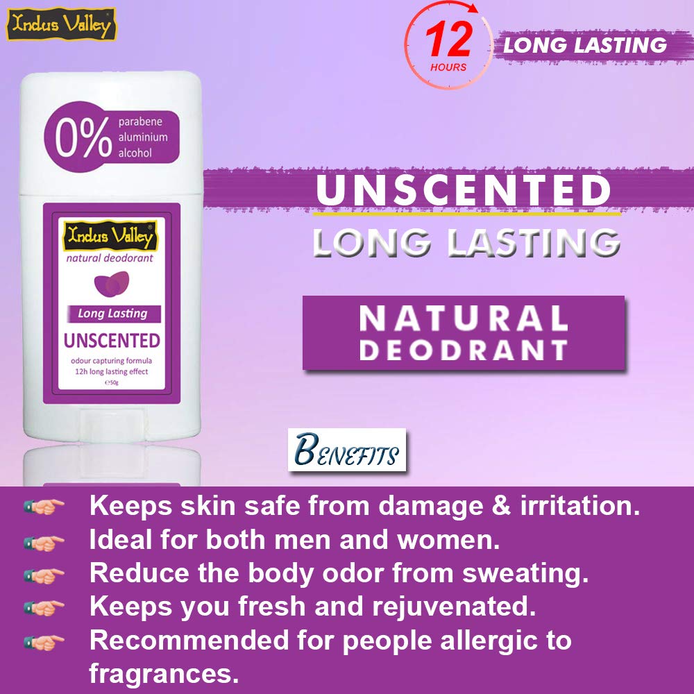 INDUS VALLEY Unscented Daily use Deodrant Stick with Long Lasting for Unisex, 50g