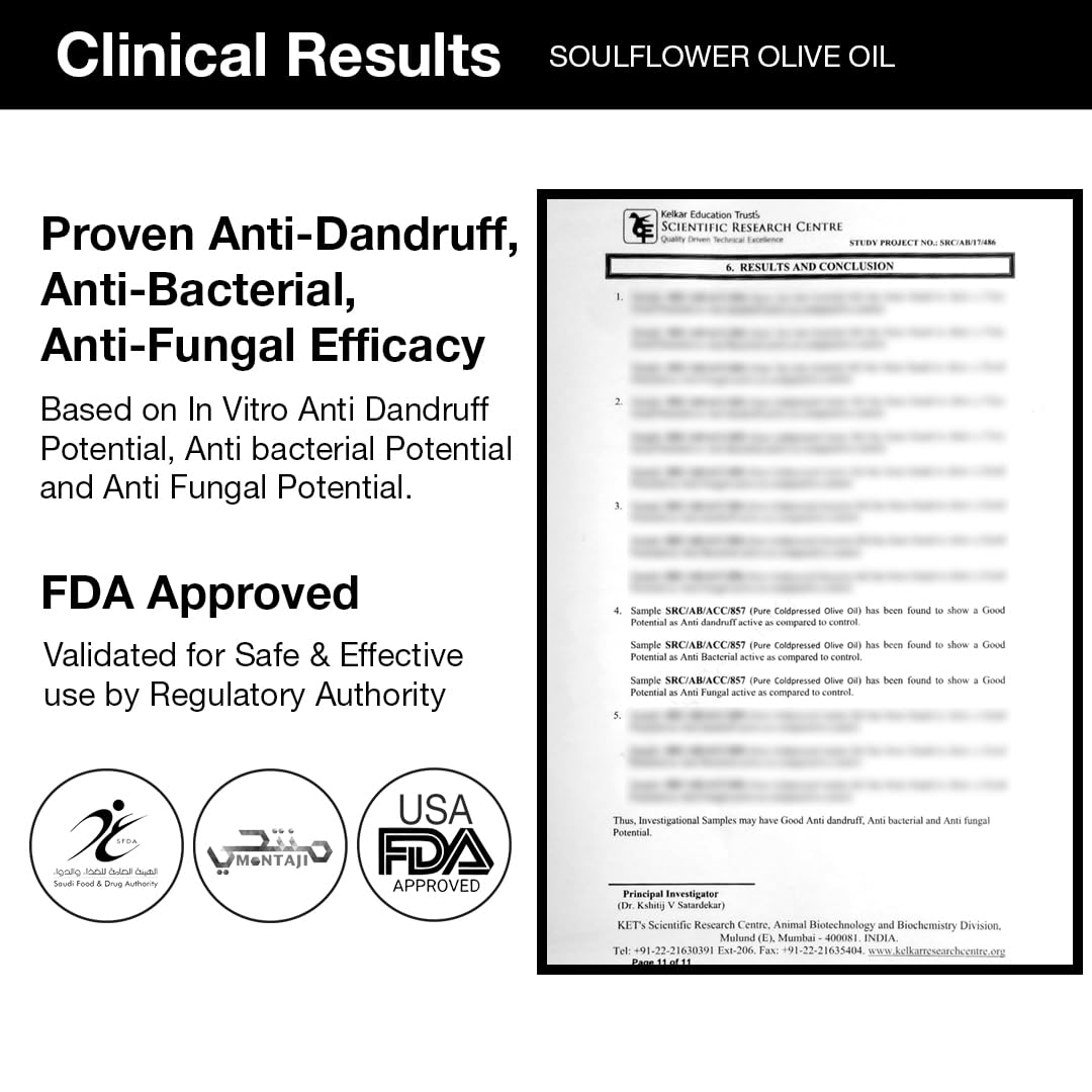 Soulflower Olive Hair & Skin Oil | 225ml | Cold-Pressed Oil for Hair Growth, Face Massage & Deep Moisturization | Reduces Wrinkles, Nourishes Scalp & Strengthens Roots | 100% Pure & Natural with Vitamin E