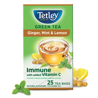 Tetley Green Tea Immune, With Added Vitamin C, Ginger, Mint & Lemon, 25 Tea Bags, 1.4gx25