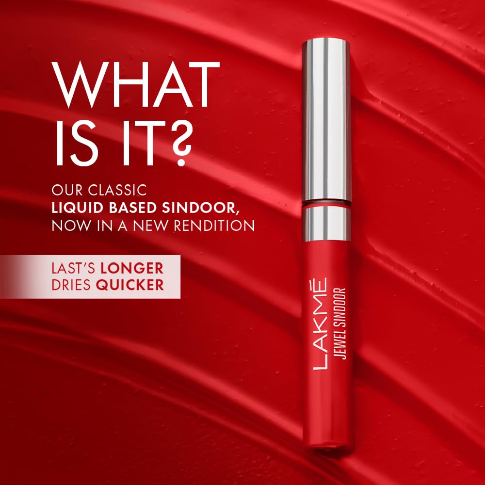 Lakmé Jewel Sindoor, Maroon, Quick Drying, Long Lasting, Liquid Sindoor, 4.5 ml