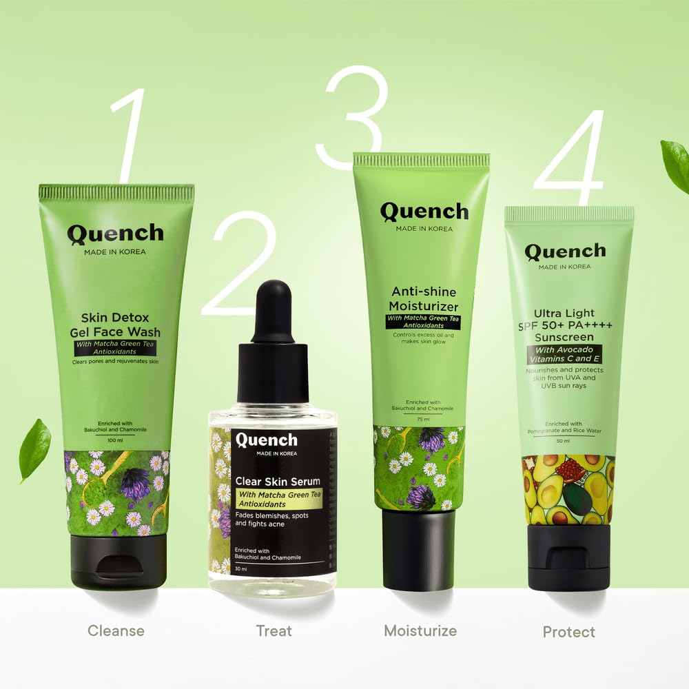 Quench Clear Skin Serum With Matcha Green Tea, Niacinamide & Hyaluronic Acid | Controls Oil Production | Fades Dark Spots, Acne Marks & Pigmentation | Made In Korea 30Ml)