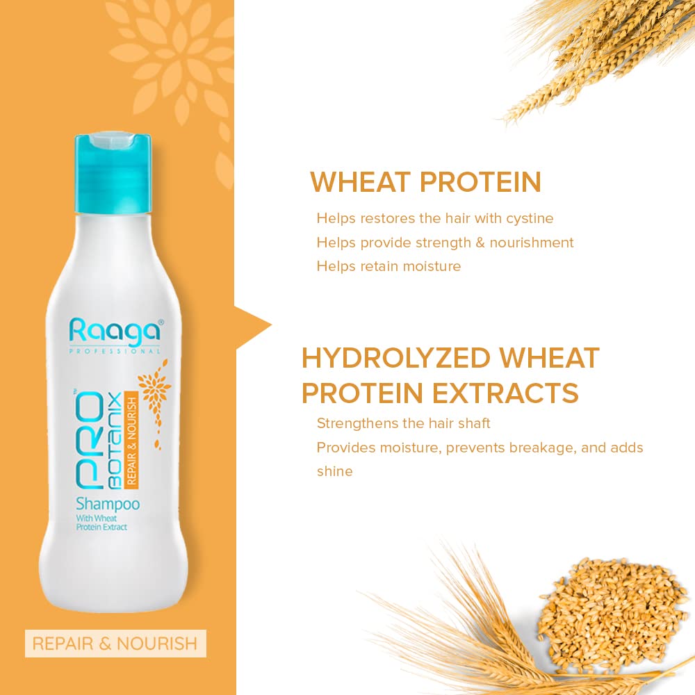 Raaga Professional Pro Botanix Repair and Nourish Shampoo with Wheat Protein (200 ml) Repairs and Nourishes Dry and Damaged Hair | Suitable For Men & Women