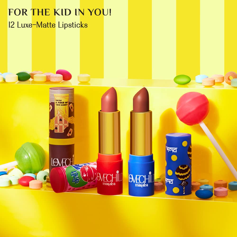 LoveChild Masaba - Meetha - Luxe Matte Lipstick, Hydrating & Nourishing, Long lasting, Bullet Matte Mauve Lipstick, 4ML