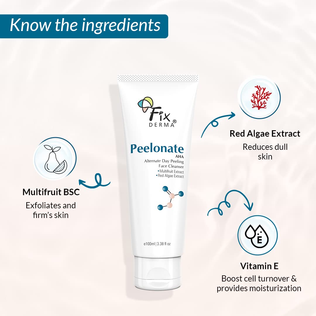 Fixderma Peelonate AHA Face Cleanser | Face Exfoliator| Uneven skin tone, Non-comedogenic formulation, Non-irritating skin cleanser, Reduces Rough & Dry skin-100ml