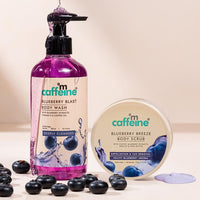 mCaffeine Blueberry Blast Detan & Cleanse Duo for Glowing Skin| Deep Cleanses, Exfoliates, Nourishes| Blueberry Body Wash - 300ml & Bluberry Scrub - 175 g | Fruity Blueberry Aroma for Men & Women