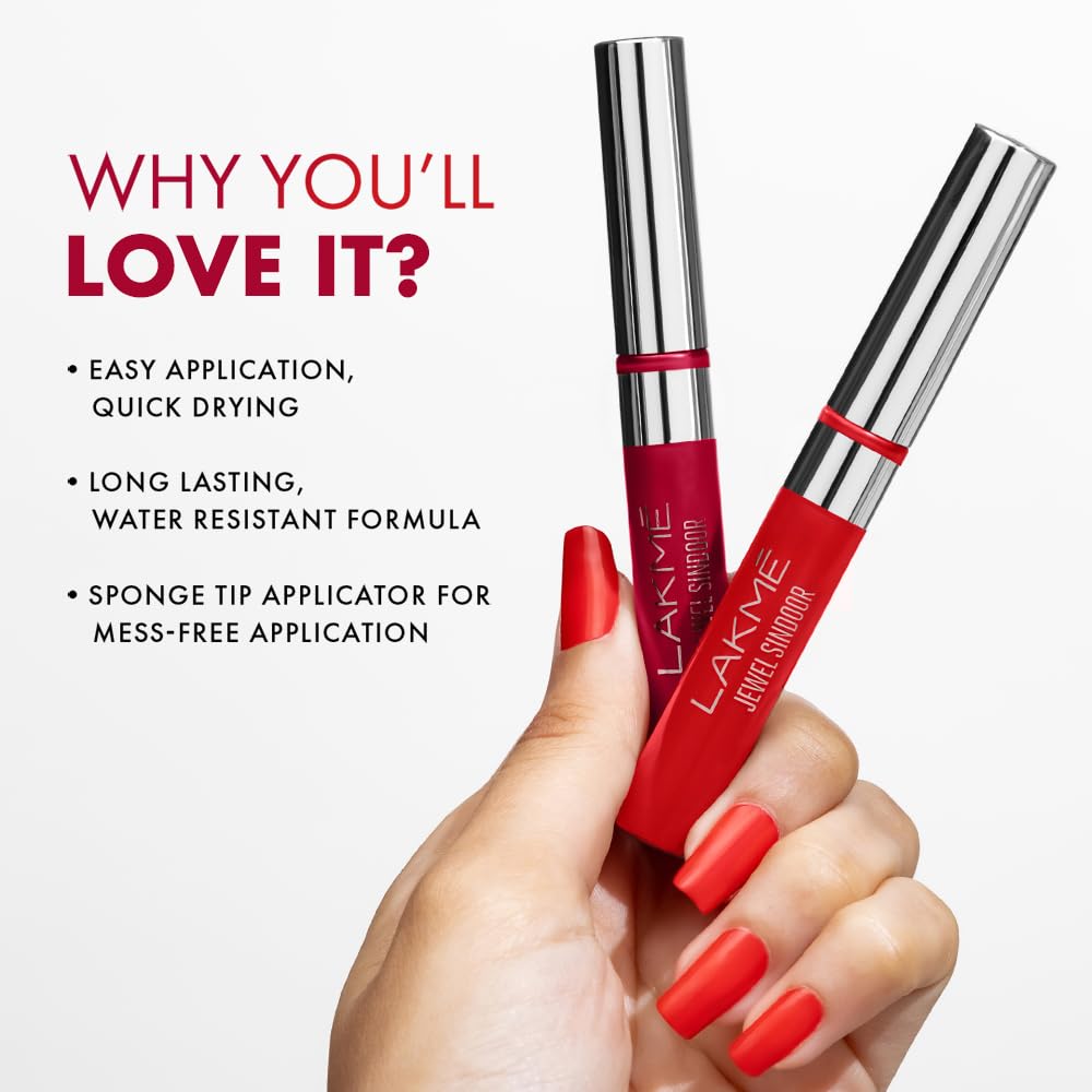 Lakmé Jewel Sindoor, Maroon, Quick Drying, Long Lasting, Liquid Sindoor, 4.5 ml
