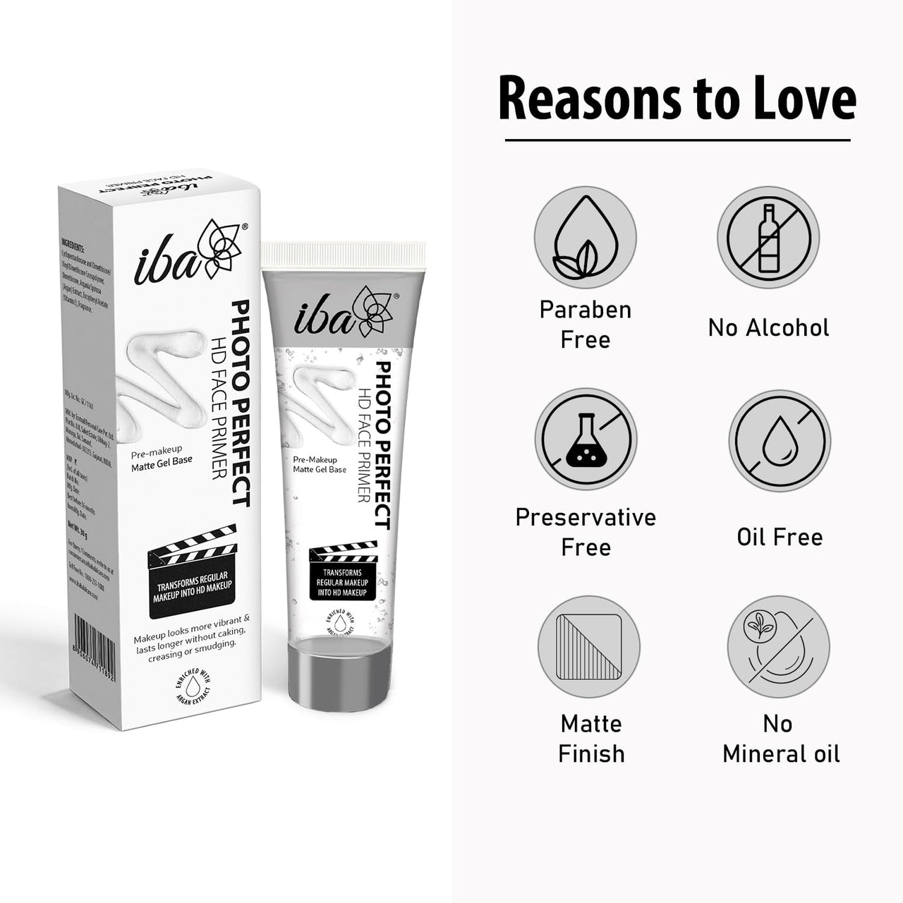 Iba Photo Perfect Hd Face Flawless Finish Primer Transparent 35g | Matte Gel Based Light Weight Formula | Fills Pores & Fine Lines | Provides Radiant & Smooth Finish | Makes Makeup Last Longer | Halal Certified & Vegan Makeup