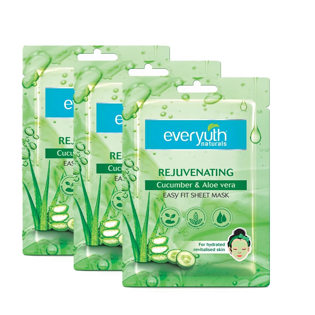 Everyuth Naturals Rejuvenating Cucumber & Aloe Vera Sheet Mask Pack of 3