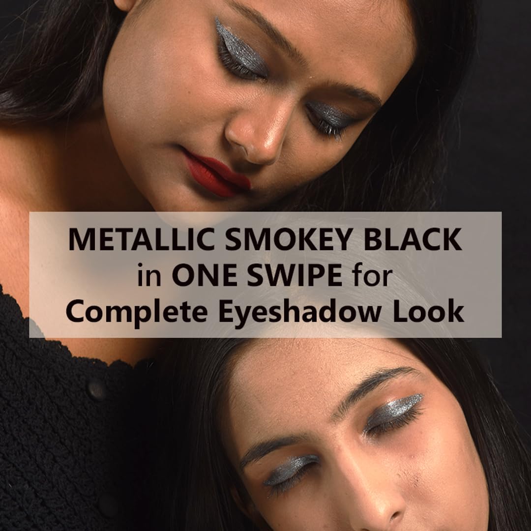 Lavenza Liquid Metallic Eyeshadow |Smokey Eyes in One Swipe| Vegan, Long-Lasting, Crease Proof, Smudge Proof |Smokey Grey Colour Pop | Silicone Free, Talc Free 3.5 Ml