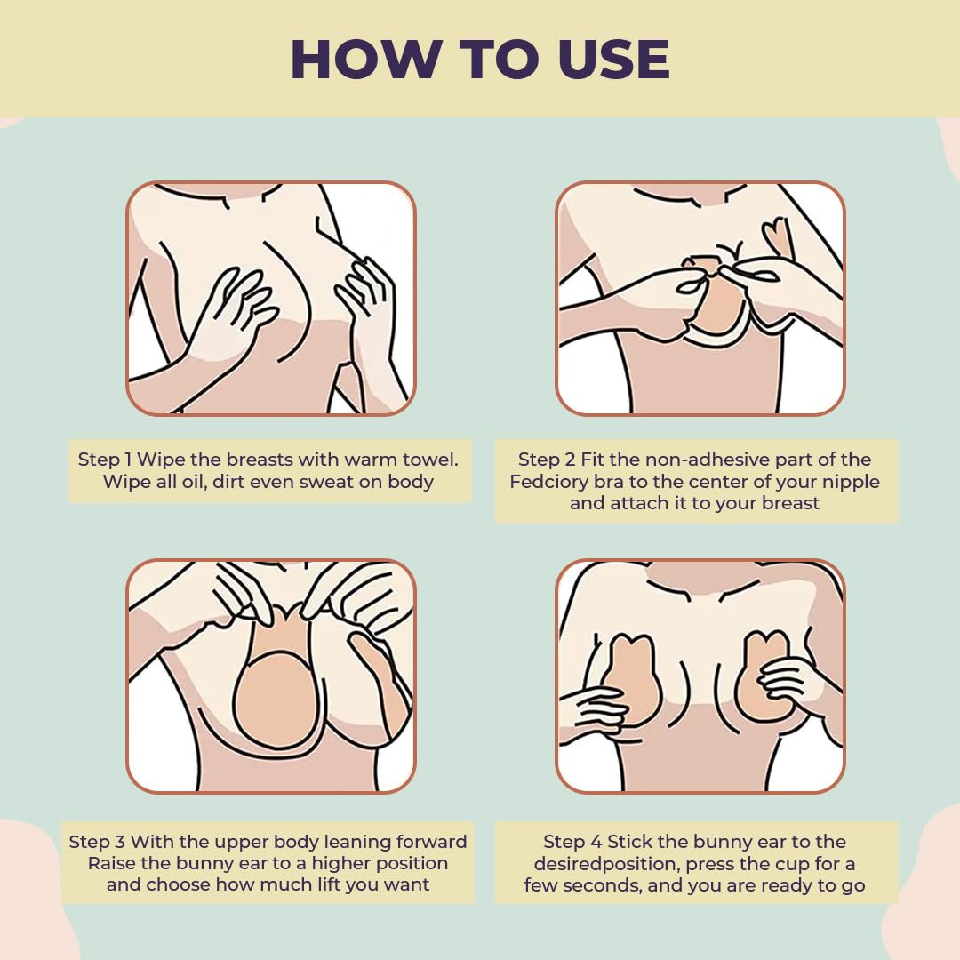 Sanfe Flix Reusable Boob Lift Cups | for Breast Push Up | Braless, Padded, Rabbit (Nude) | A-C Cup Size - 2 Pieces | Boob Lifter Push Up Bra for Women