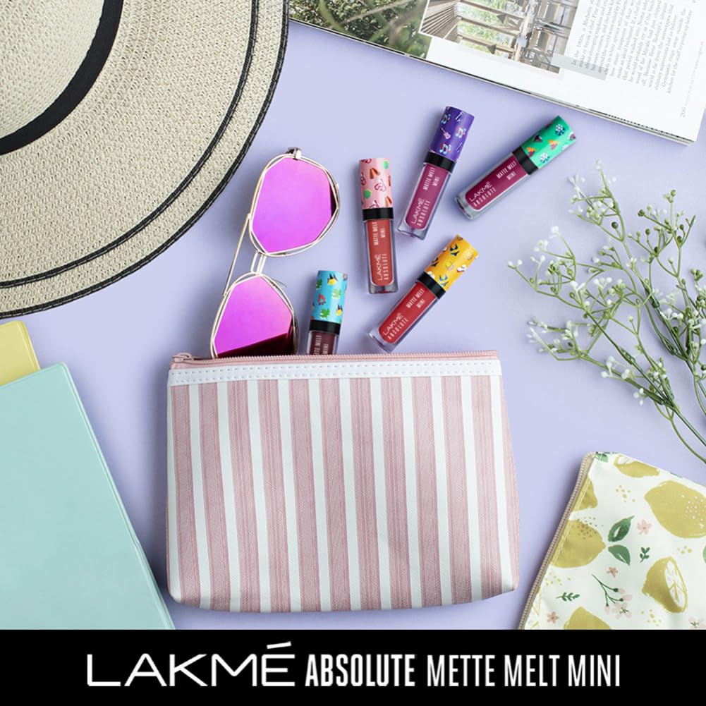 Lakmé Absolute Matte Melt Mini Liquid Lip Colour, Brown Souvenir, Velvet Matte Liquid Lipstick, Transfer Proof, Long Lasting, Lightweight, 2.4 ml