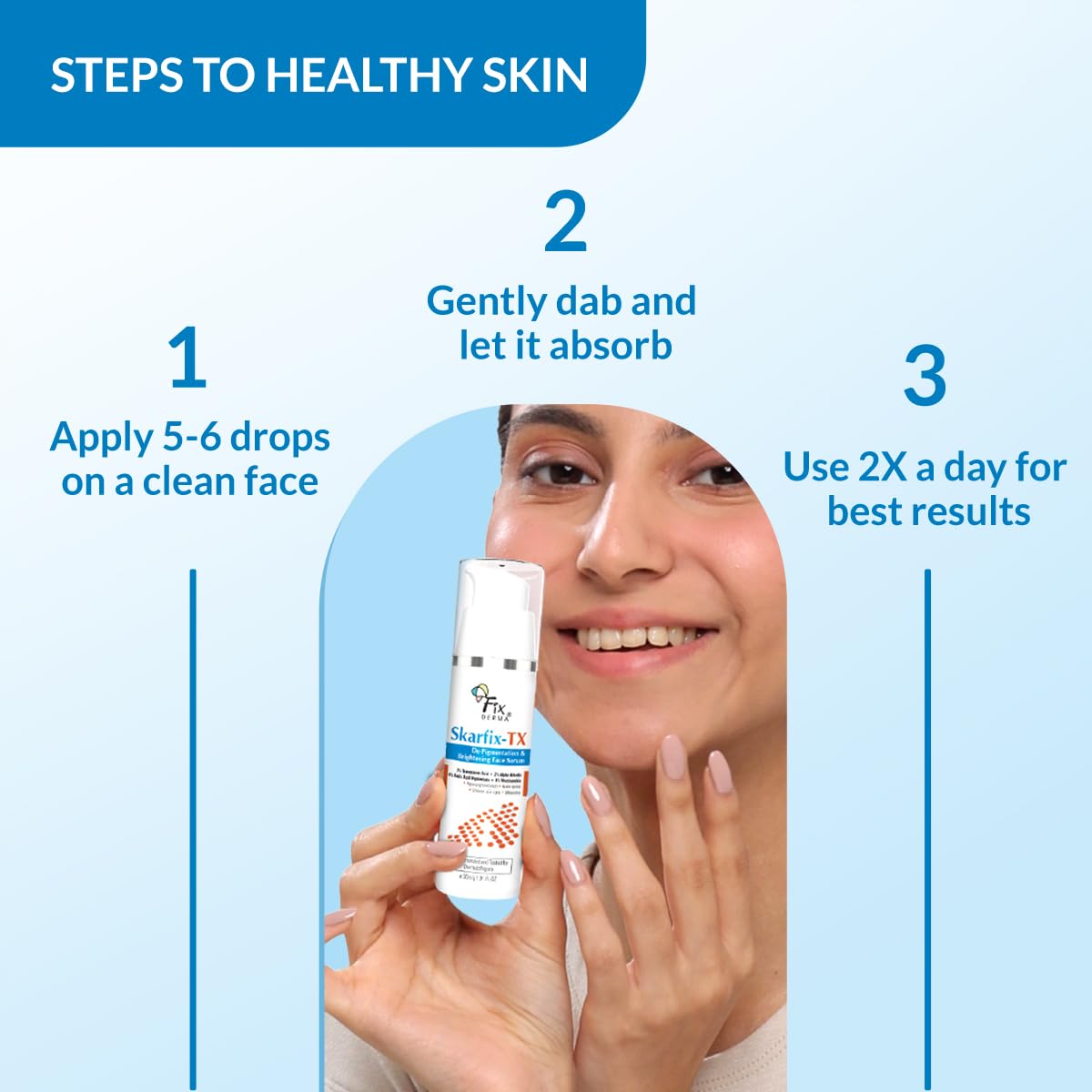 Fixderma Skarfix-TX Face Serum with 4% Kojic Acid, 4% Niacinamide Serum, 3% Tranexamic Acid & 2% Alpha Arbutin | Treats Hyper Pigmentation & Melasma | Reduce Acne Spots | brightening the Skin - 30Ml