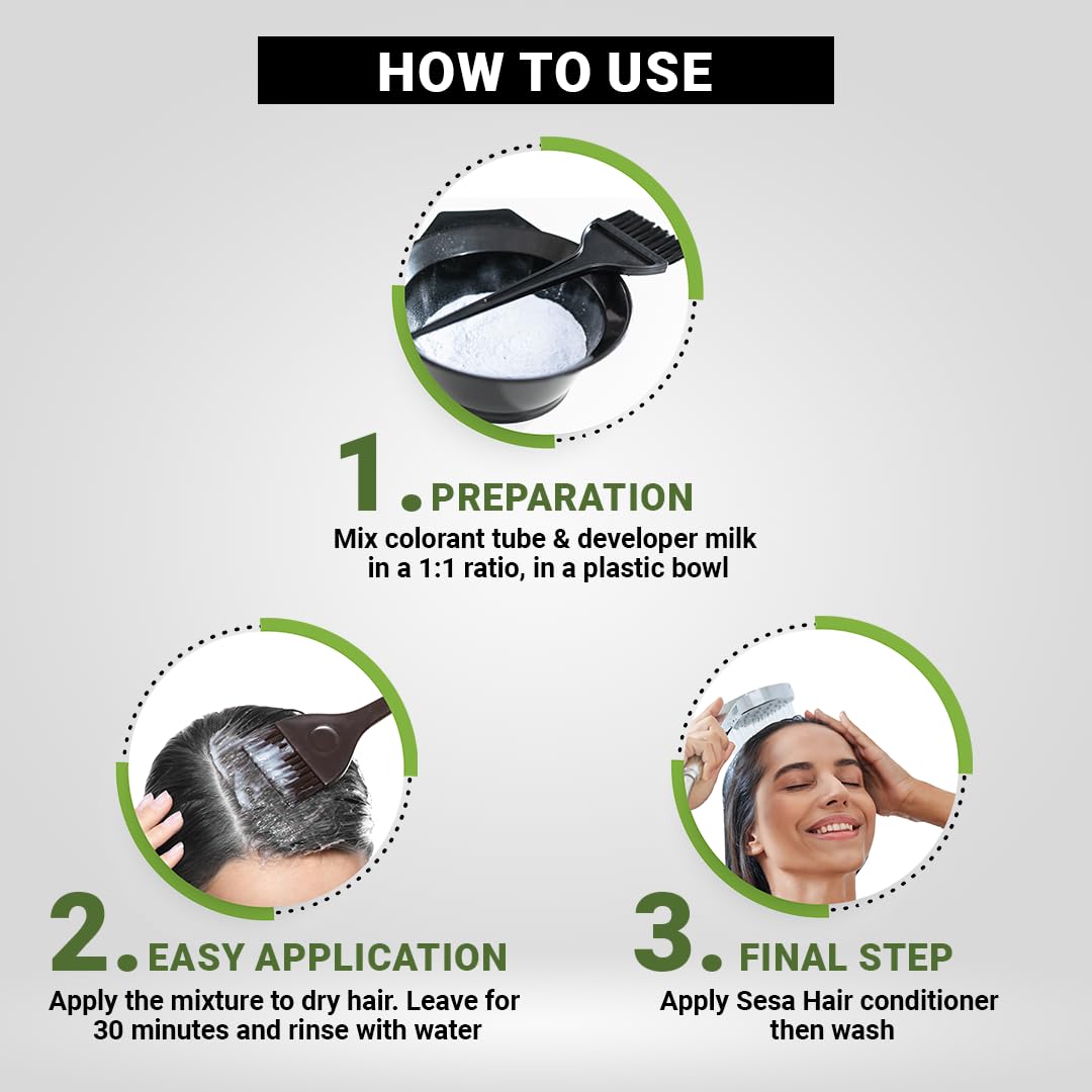 SESA Natural Black Hair Colour For Women and Men Long Lasting Natural Shiny Smooth Hair with Rosemary, Calendula and Heena, 100% Grey Coverage - (Natural Black 1.0)