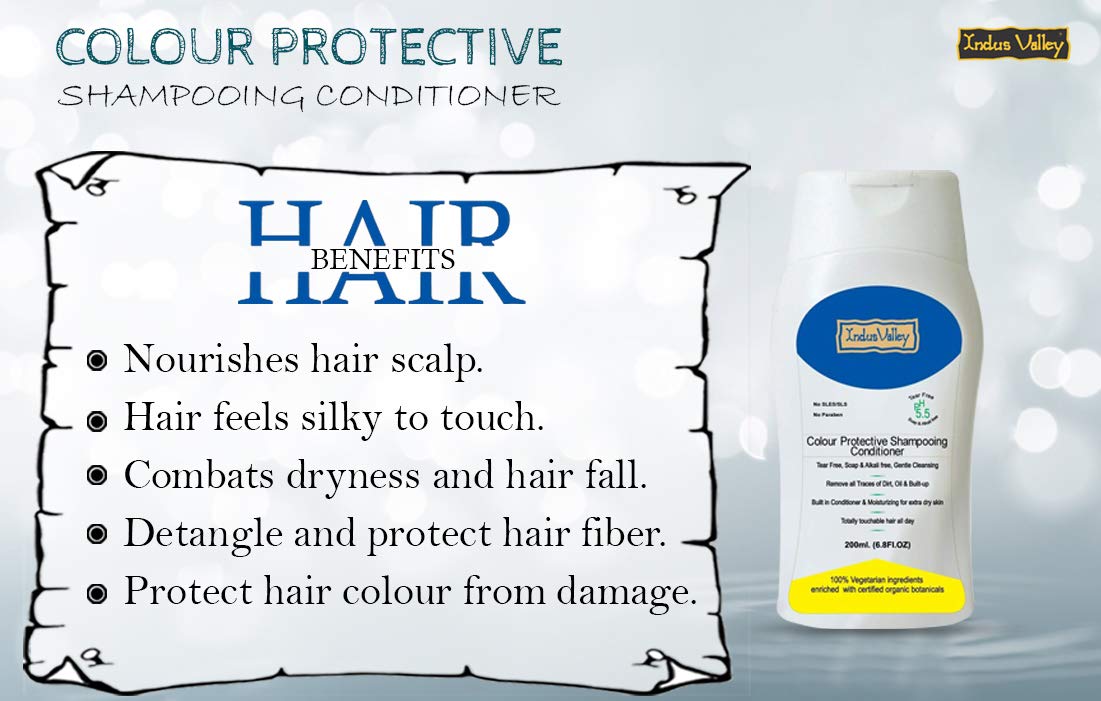 INDUS VALLEY Combo Kit For Styling & Hair Care| 100% Organic & Chemical Free Botanical Hair Color 120 g - Soft Black with 200ml Color Protective Shampoo & Conditioner (120g + 200 ml)
