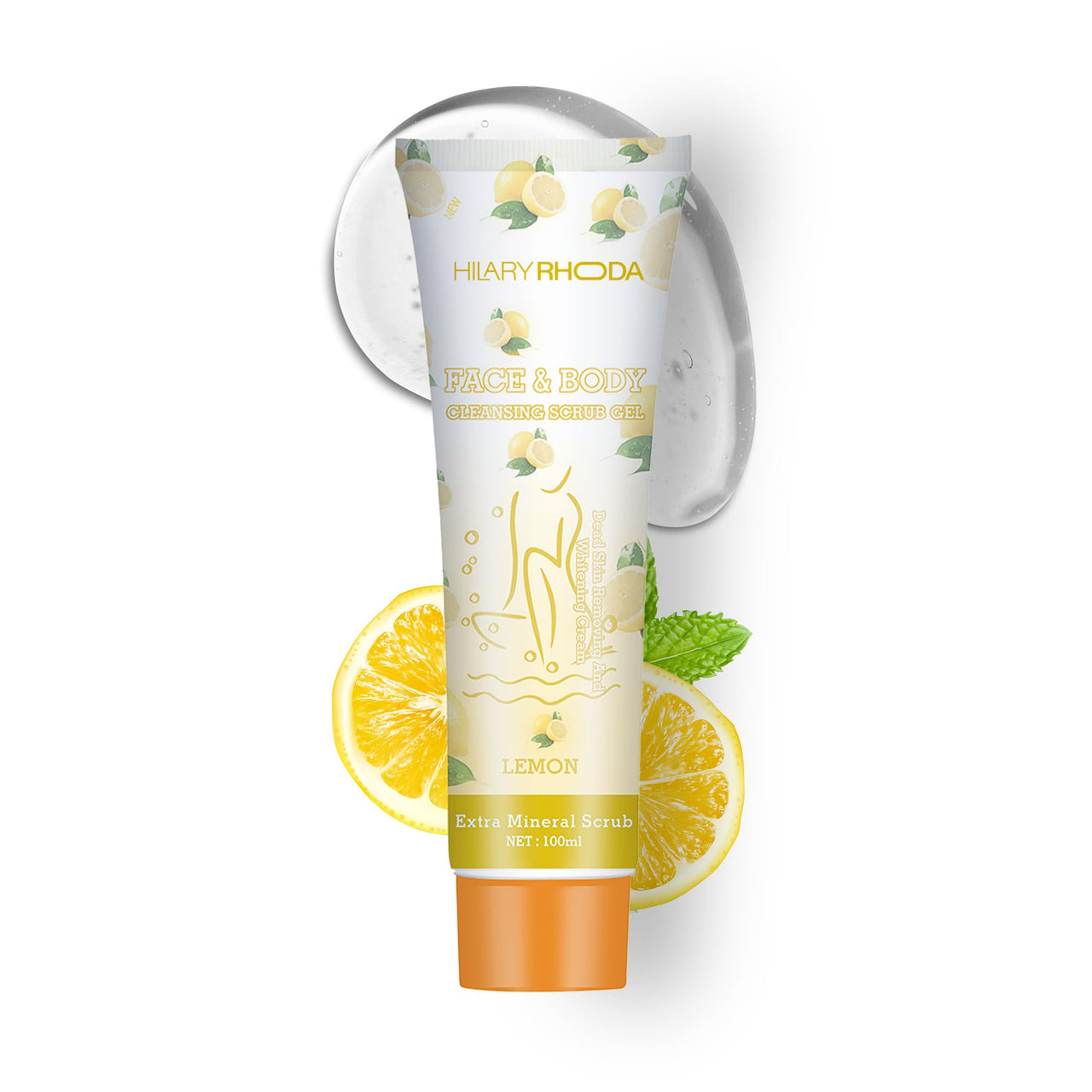 Hilary Rhoda Face & Body Cleansing Scrub Gel | Dead Skin Removing Cleansing Scrub Gel | Gently Exfoliates Skin Cells | Removes Dirt & Oil | 100ml (Lemon-Shade 02)
