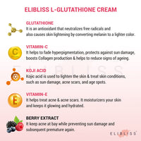 Elibliss L-Glutathione Face Cream Enriched with Vitamin C | Skin Brightening & Anti-Ageing Cream | Reduces Pigmentation, Fine Lines & Dark Spots | Long Lasting Hydration | For Women & Men 50g x 2