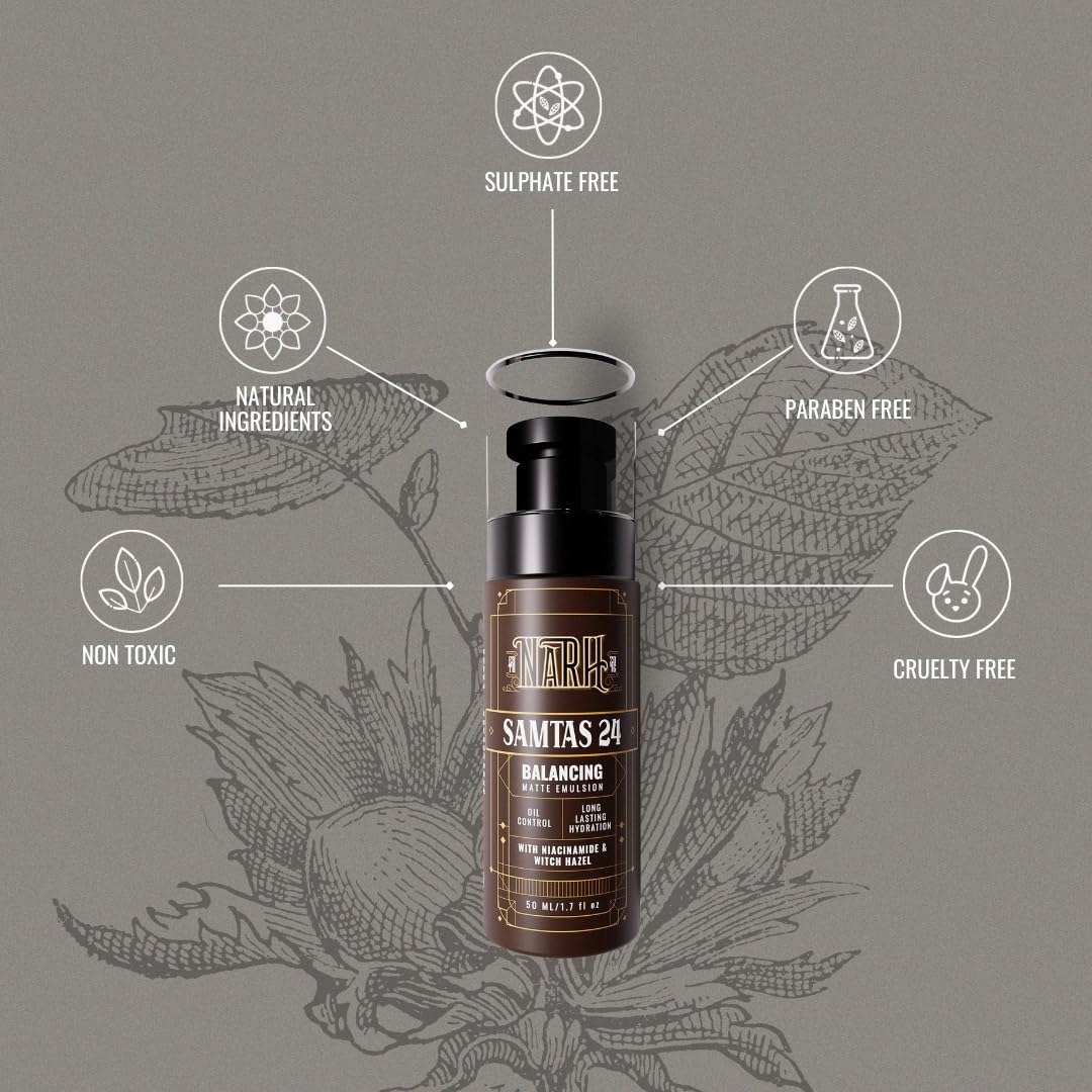 NARH SAMTAS 24 | Oil-Control Moisturizer | Long Lasting Hydration, Acne Spot Reduction With Niacinamide & Witch-Hazel Leaf Extract, Non-Sticky, Nourishing, Fast Absorbing & Balances Skin PH, 50ml