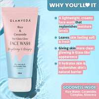 Glamveda Rice & Ceramide Morning 4 Step Skincare Routine For Women with Gift Box | Face Wash, Serum, Moisturizer & Sunscreen