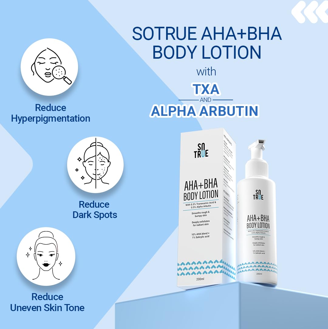Sotrue 10% AHA + 1% BHA Body Lotion for Men & Women | Body lotion for dry skin | Detans, Smooths Rough & Bumpy Skin- 200ml