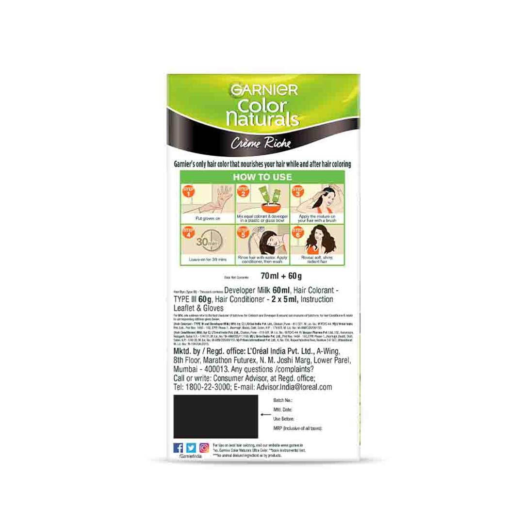 Garnier Color Naturals Crème hair color, Shade 3 Darkest Brown, 70ml + 60g