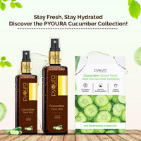 PYOURA Cucumber Revitalizing Face Sheet Mask, Pure Cucumber Extract, Alcohol & Paraben-Free, Refreshes and Rehydrates Skin, Vegan & Cruelty-Free, For All Skin Types | Pack of 2, Each 23g