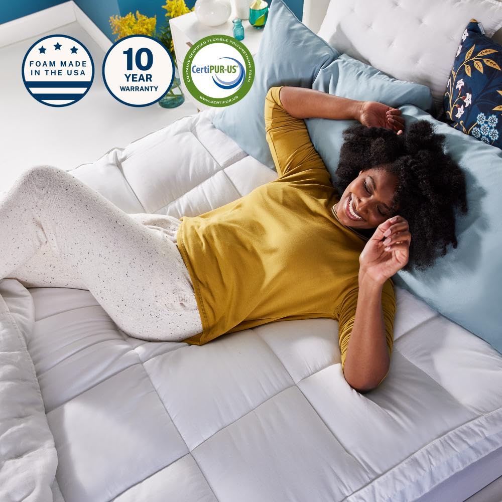 Sleep Innovations Cooling Comfort Gel Memory Foam Dual Layer Mattress Topper, 4 Inch, King Size, Pillow Top Cover