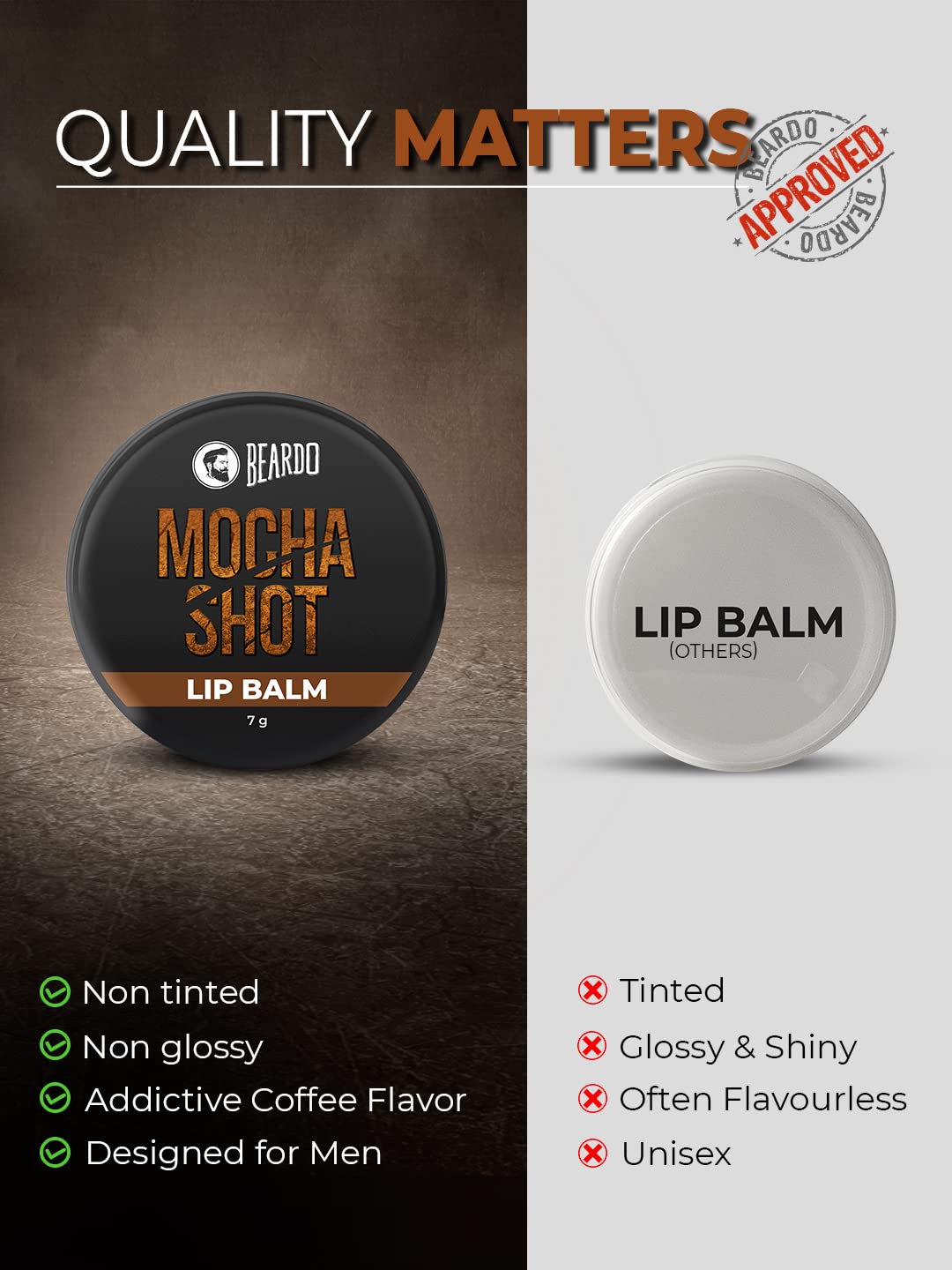 BEARDO Mocha Shot Lip Balm | Non Tinted Lip Balm For Men | For Soft Kissable Lips | Lip Care For Dry, Chapped & Cracked Lips | 7G, Brown