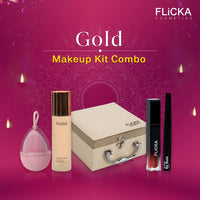 FLiCKA Wedding & Anniversary Gift Makeup Box Combo Pack | Flawless Foundation, Beauty Blender, Set & Attack Lipsticks, Be Bold Eyeliner, Vanity Box | Best Gift hamper for Sister, Girlfriend, Wife, Mother