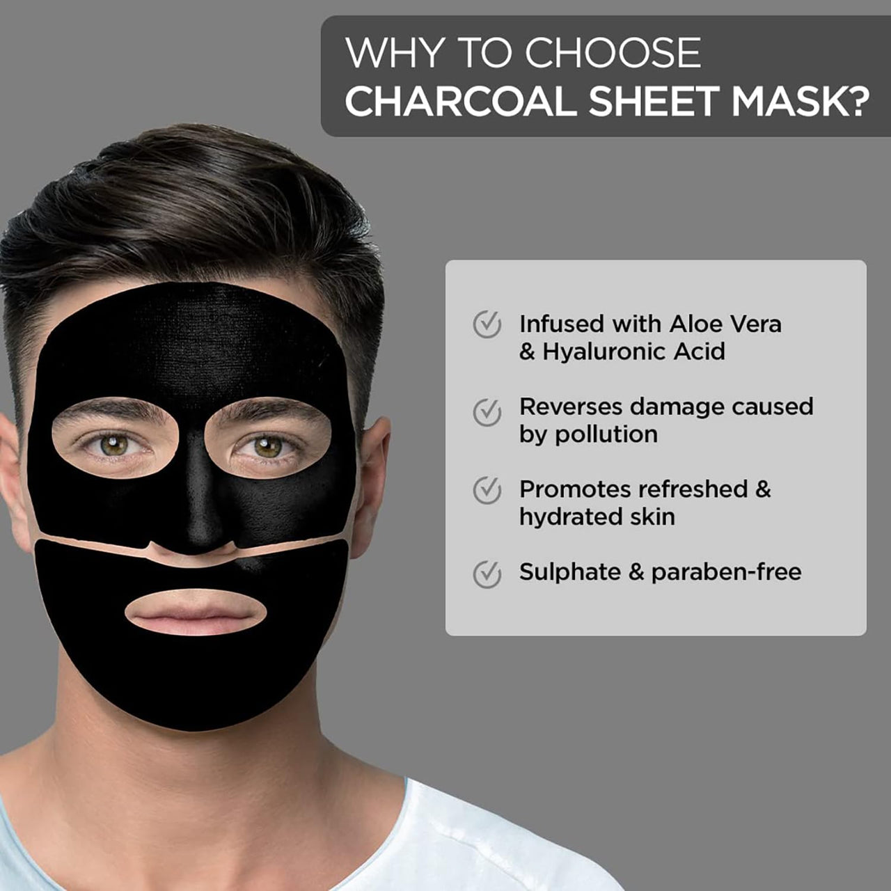 The Man Company Charcoal De Tan Face Sheet Mask with Aloevera & Hyaluronic Acid - 25 ml *2