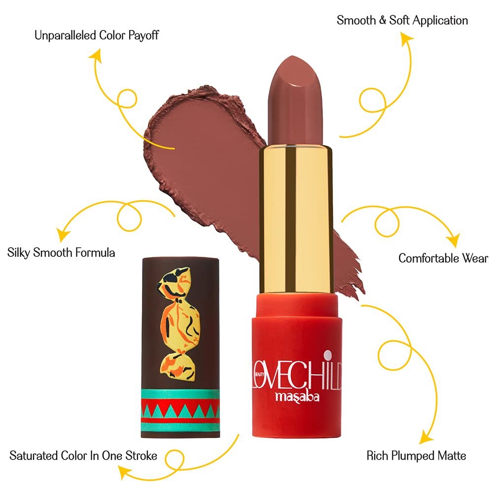 LoveChild Masaba - Caramel - Luxe Matte Lipstick, Moisturising, Long lasting, Finish, Bullet Matte Pink Nude Lipstick, 4ML