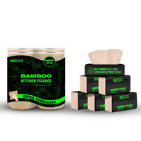 Beco Eco-Friendly Soft Facial Tissue & Kitchen Tissue Combo| Tissue Paper Box(100Pulls- Pack of 6) | Kitchen Tissue Roll (60Pulls-Pack of 4) | Super Absorbent, Unbleached, 100% Natural Chemical Free