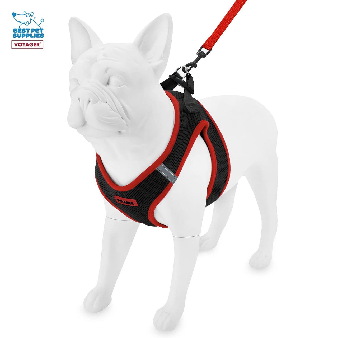 Voyager Step-in Air All Weather Mesh Harness and Reflective Dog 5 ft Leash Combo with Neoprene Handle, for Small, Medium and Large Breed Puppies by Best Pet Supplies - Red Trim, XS Harness Leash Bundle (Black/Red Trim) XS (Chest: 13 - 14.5")