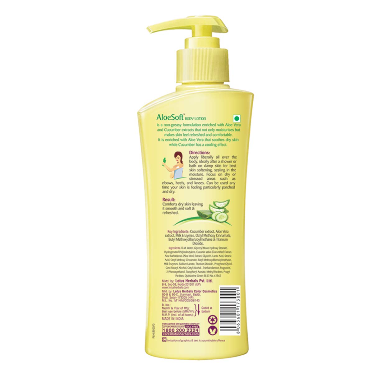 Lotus Herbals Aloesoft Daily Body Lotion | Non Greasy | Cools and Refreshes Skin | SPF 20 | For All Skin Types | 250ml x Pack of 3
