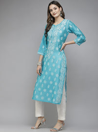 Ada Hand Embroidered New Lucknowi Chikankari Chanderi Kurta Kurti for Women A411175