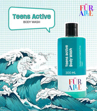 FurAlle Teens Active Body Wash 300ml | Natural Bodywash with Aloe Vera, Watermelon, Cucumber & Green Tea Extracts | Refreshing Bodycare for Teen Boys & Girls | Gentle Daily Shower Gel for Kids