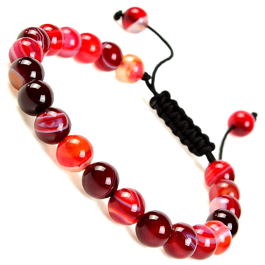 Massive Beads Natural Healing Power Gemstone Crystal Beads Unisex Adjustable Macrame Bracelets 8mm Agate Red