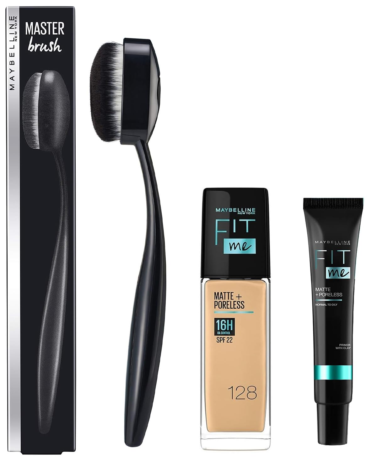 Maybelline New York Fit Me Matte+Poreless Liquid Foundation, 128 Warm Nude, 30ml with SPF & Primer Matte + Poreless with FREE Maybelline New York Master Foundation Oval Brush,34.9 g