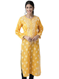 Ada Hand Embroidered New Lucknowi Chikankari Chanderi Kurta Kurti for Women A411175