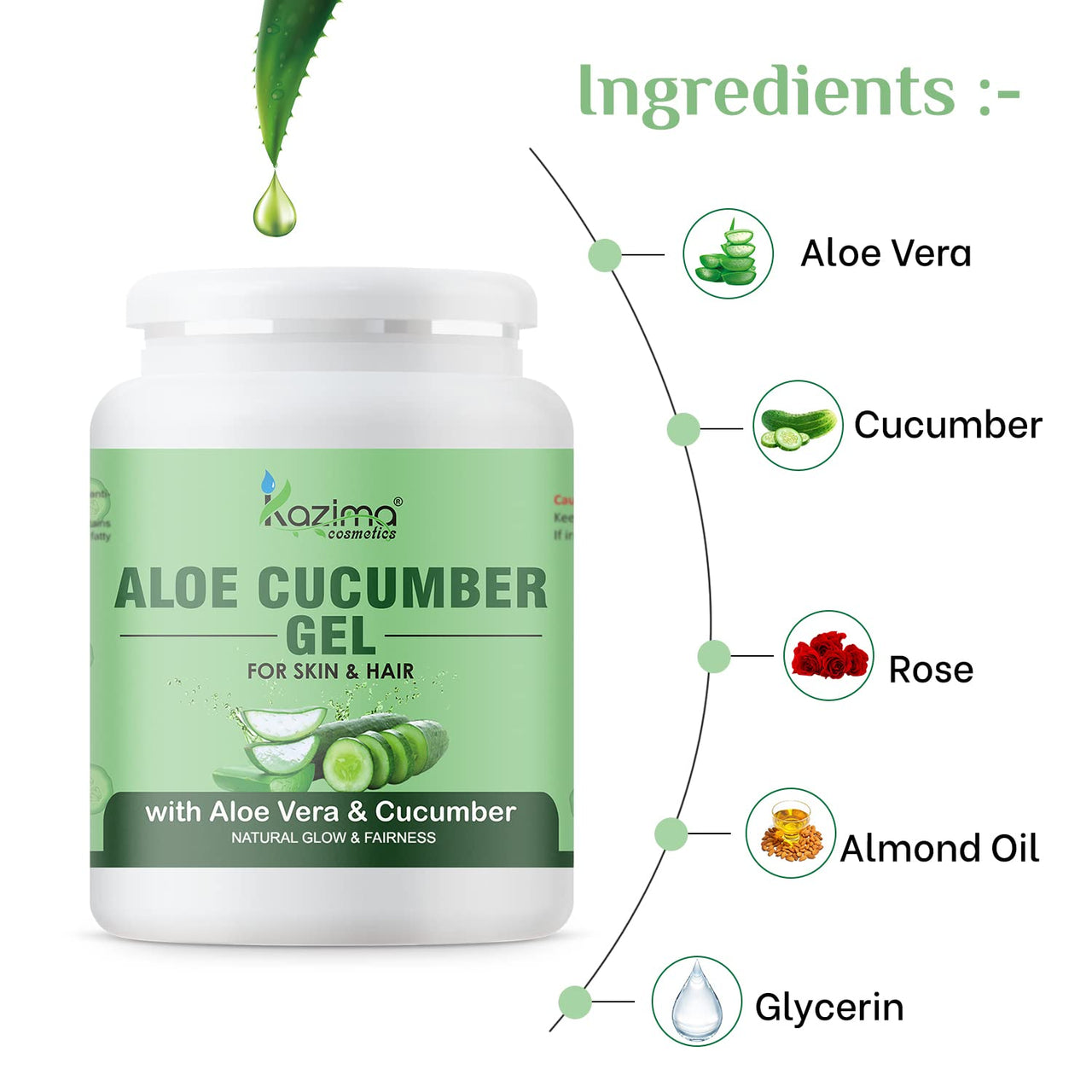 KAZIMA Aloe Cucumber Gel for Face and Body, 1kg | with Cucumber and Pure Aloe Vera for Soothing, Hydrating, and Moisturizing | Aloe Hydrating Gel for Oily and Sensitive Skin