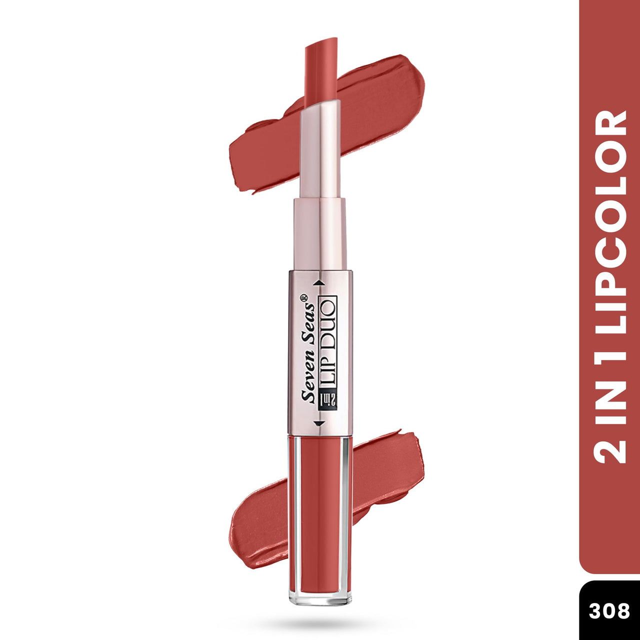 Seven Seas Lip Duo 2 In 1 Lipstick Matte Finish 2-in-1 Duo Liquid Lipstick with Matte Finish and Moisturizing Gloss (Monza1, 7ML)