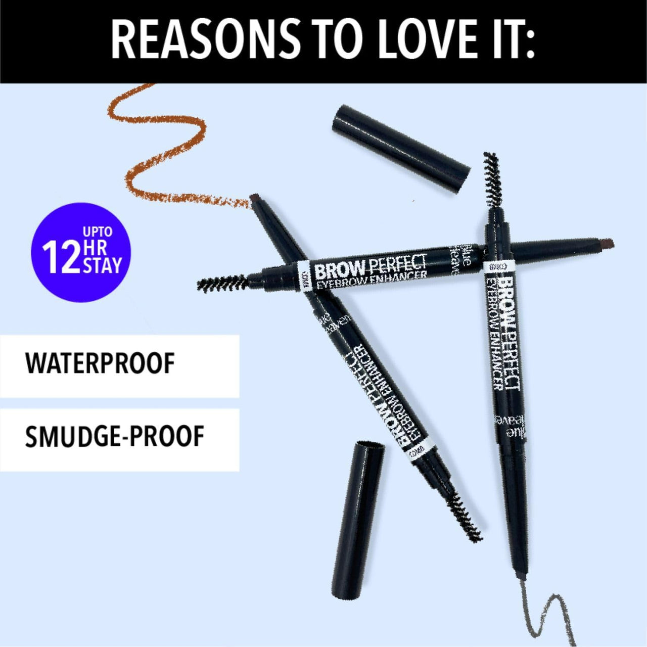 Blue Heaven Brow Perfect Eyebrow Enhancher, Long Lasting, Smudge Proof, Waterproof Eyebrow Pencil, One Swipe perfect finish, Black, 0.30gm