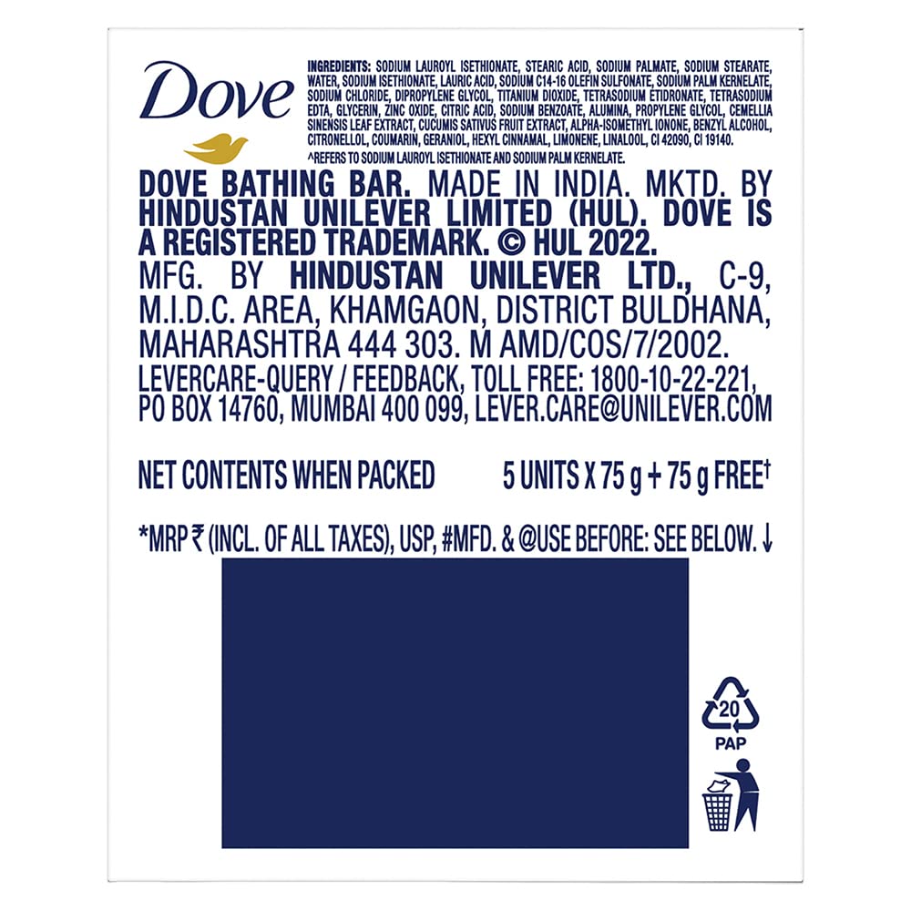 Dove Fresh Beauty Bar (pack of 6) 75g each for Hydrated Skin with Cucumber & Green Tea Leaves scent