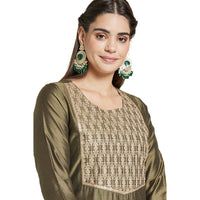 Kashish Women's  Viscose Embroidered Round Neck Straight Fit Kurta