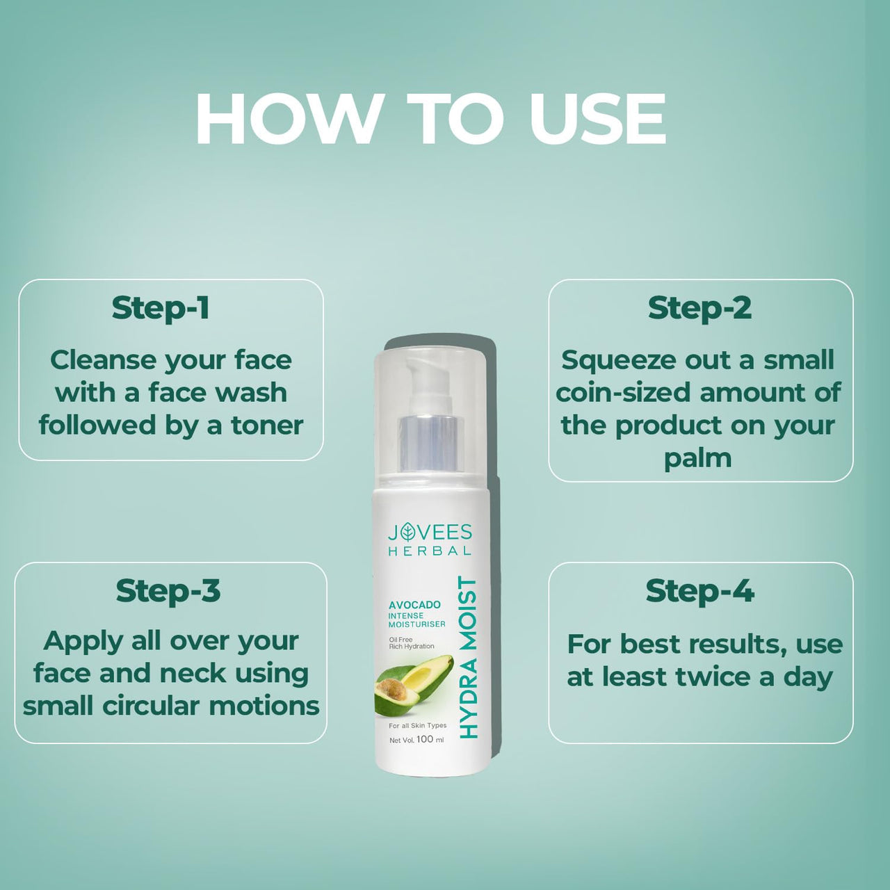 JOVEES Herbal Hydra Intense Moisturiser For Glowing & Hydrating Skin With Avocado And Chamomile Extract | Lightweight And Non Greasy Lotion | For All Skin Types- 100ml
