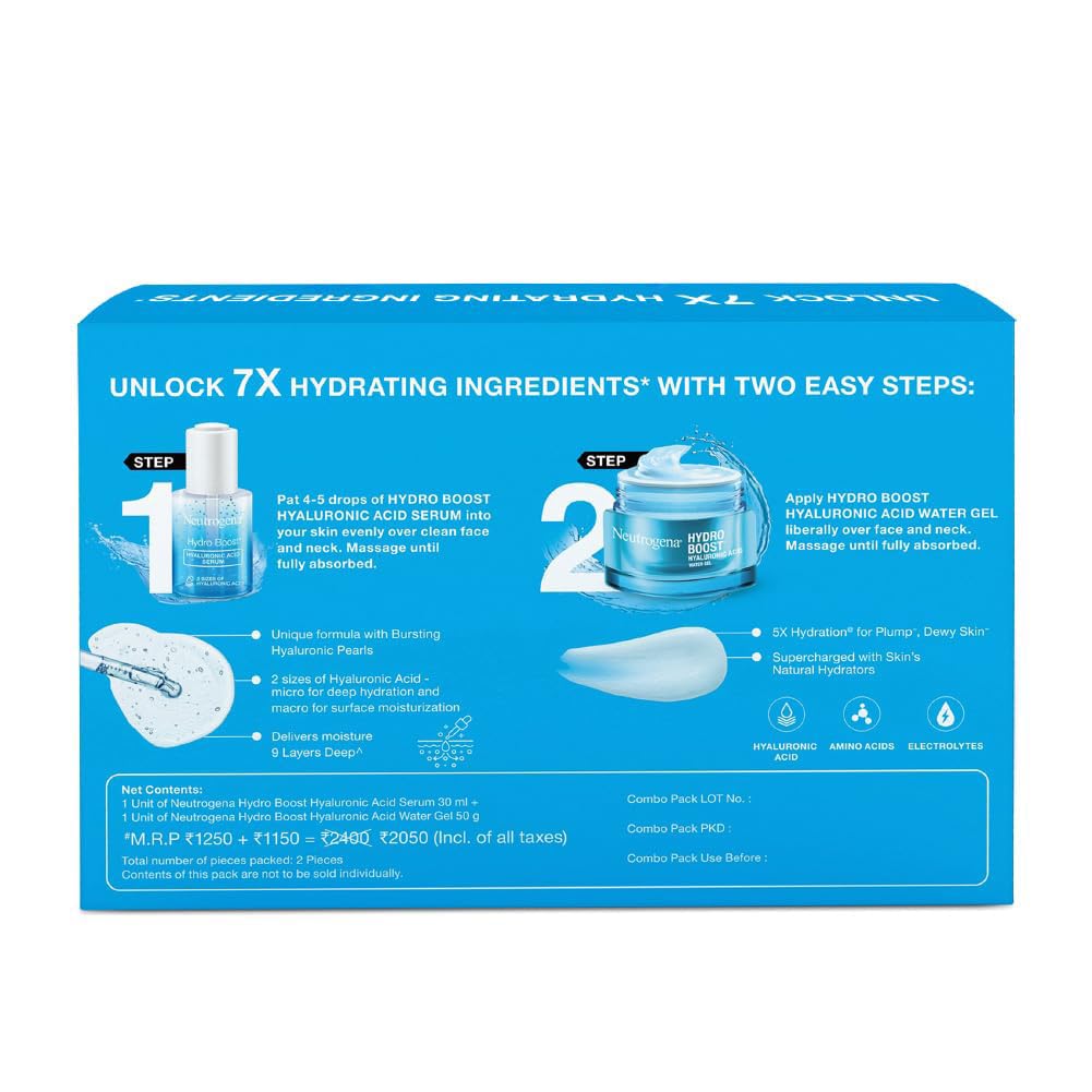 Neutrogena Super Hydration Duo pack| Neutrogena Hydroboost Hyaluronic acid Face Moisturizer 50ml| Neutrogena Hydro Serum 30ml| Dual hydration pack| Limited edition pack