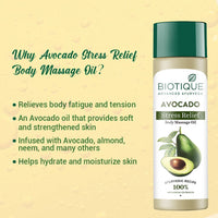 Biotique Cado Stress Relief Avocado Stress Relief Body Massage Oil | Heals and Hydrates dry skin | 100% Botanical Extracts | Suitable for All Skin Types | 200ml (Pack of 3)