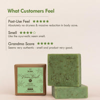 Nat Habit Cold Processed Sacred Neem-Basil Butter Bath Soap- Antibacterial For Soothing, Skin Wellness, Scar Reduction, Exfoliation & Tan Removal (125gm)